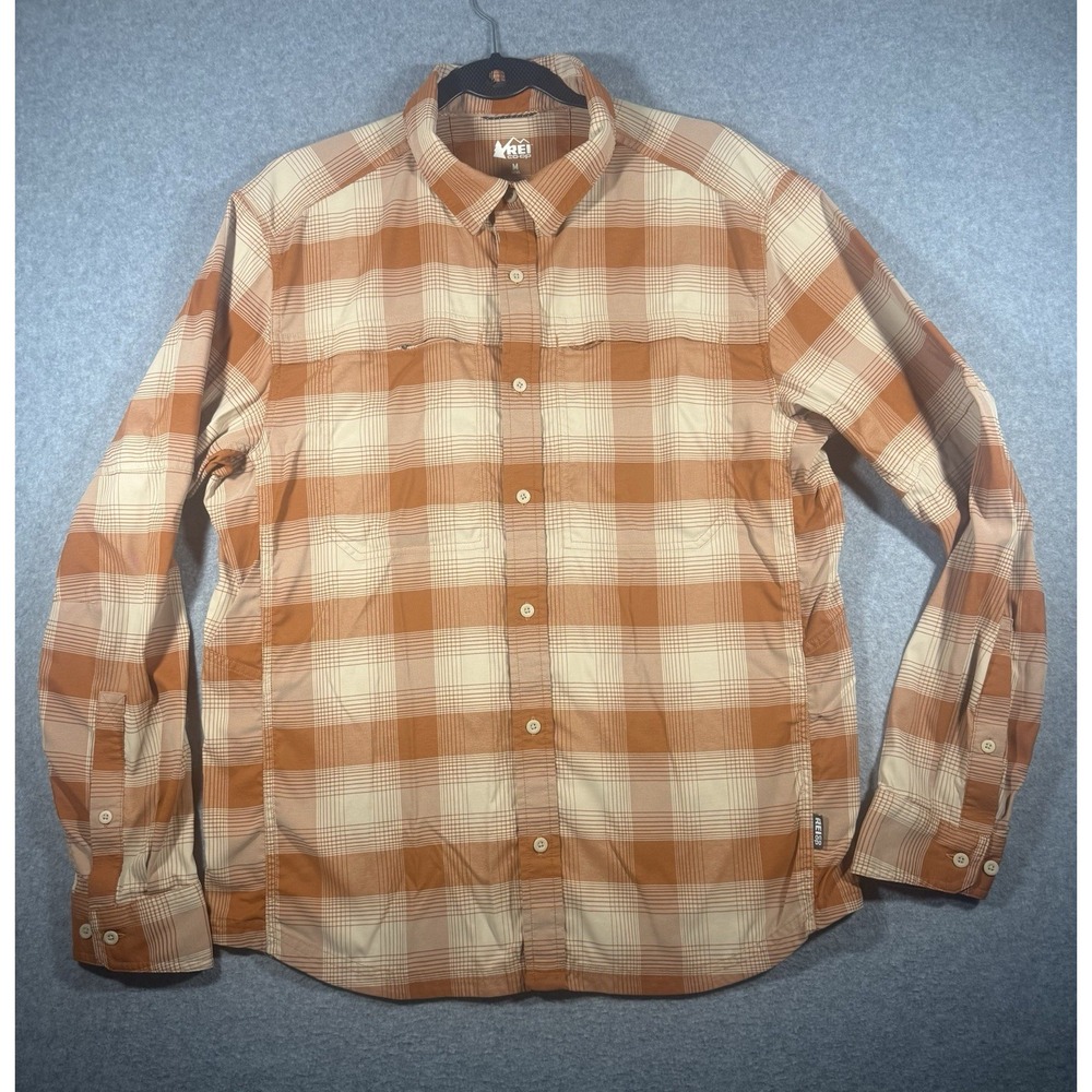 REI Co-op Men's Sahara Long-Sleeve Plaid Hiking Shirt Orange Medium